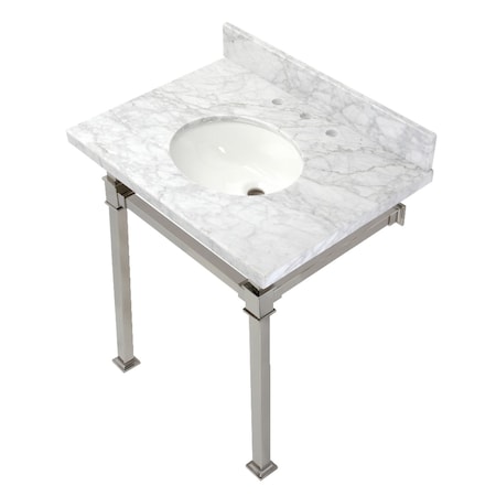Kingston Brass KVPB30MOQ6 30-Inch Carrara Marble Console Sink, Marble White/Polished Nickel KVPB30MOQ6